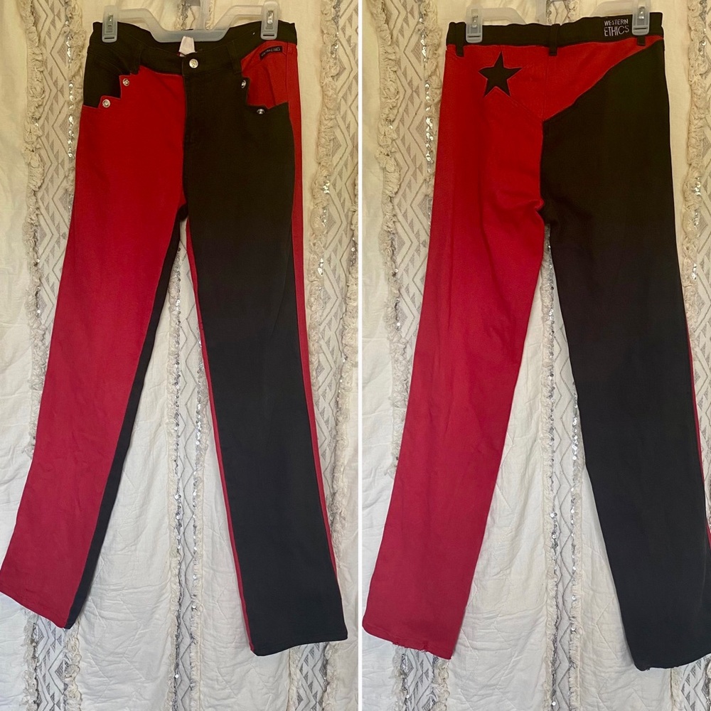 Vintage Western Harlequin Jeans Red and Black Stunning 90s Pant 7 Back to School
